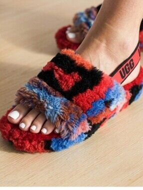 UGG Fluff Yeah Slide CALI Collage Slipper Size 7  Multicolor
